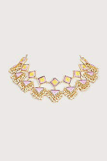 Gold Finish Embroidered Double Layered Square Necklace