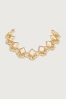 Gold Finish Embroidered Double Layered Square Necklace