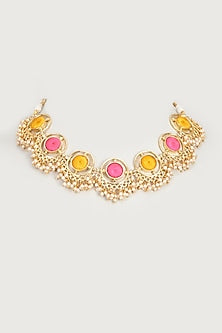 Gold Finish Embroidered Single Layered Circular Necklace