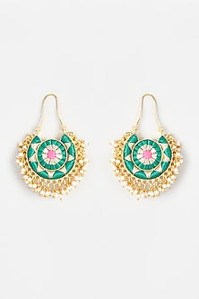 Gold Finish Embroidered Chandbali Earrings