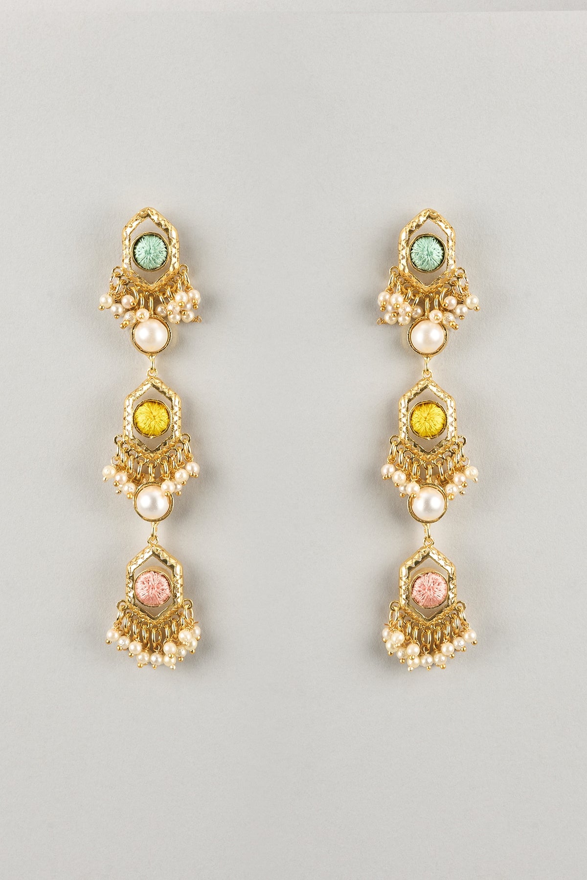 Gold Plated Multi-Colored Enameled Dangler Earrings
