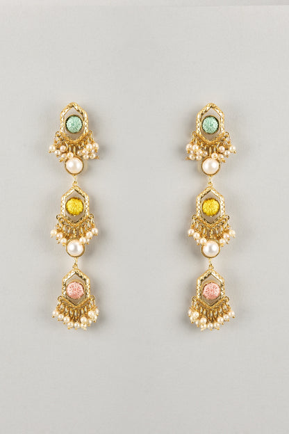Gold Plated Multi-Colored Enameled Dangler Earrings