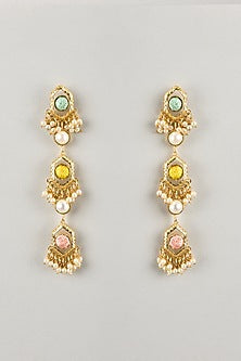 Gold Plated Multi-Colored Enameled Dangler Earrings