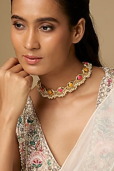 Gold Plated Enameled Choker Necklace