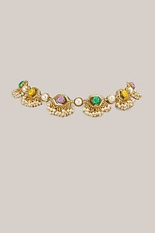 Gold Plated Floral Enameled Motif Choker Necklace