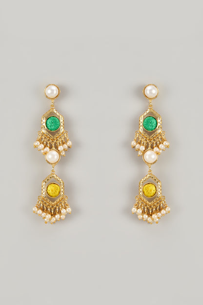 Gold Plated Enameled Dangler Earrings