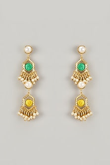 Gold Plated Enameled Dangler Earrings