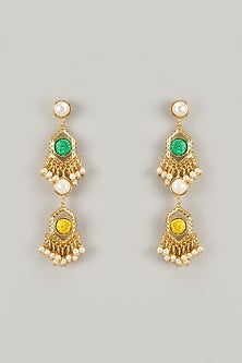 Gold Plated Enameled Dangler Earrings