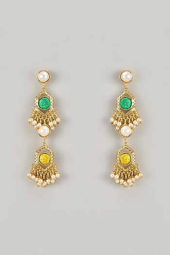 Gold Plated Enameled Dangler Earrings