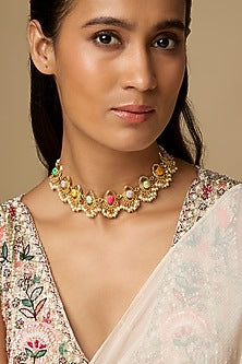 Gold Plated Multi-Colored Enameled Choker Necklace