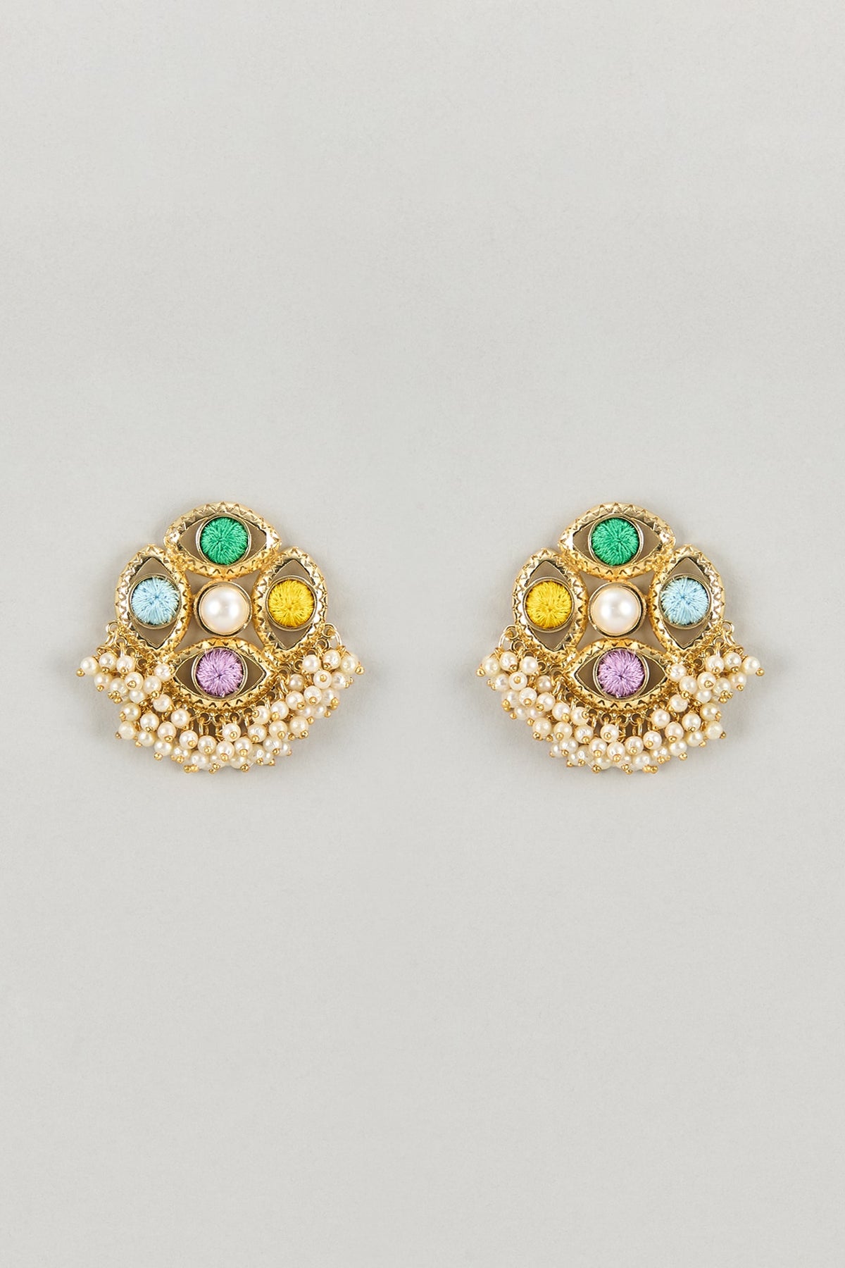Gold Plated Multi-Colored Enameled Stud Earrings