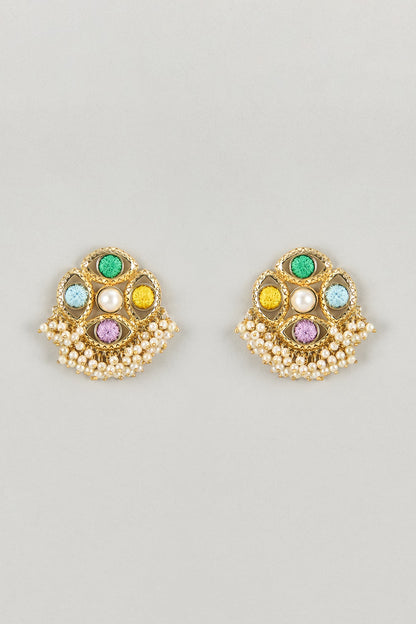 Gold Plated Multi-Colored Enameled Stud Earrings