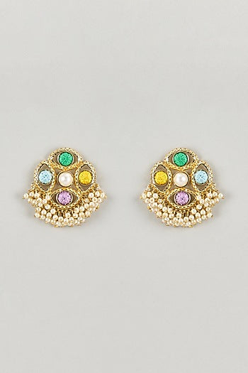 Gold Plated Multi-Colored Enameled Stud Earrings