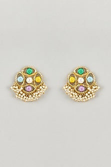 Gold Plated Multi-Colored Enameled Stud Earrings