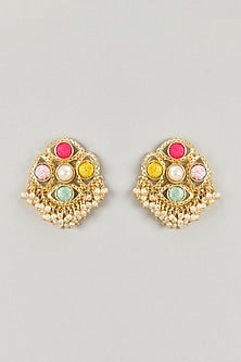 Gold Plated Multi-Colored Enameled Stud Earrings