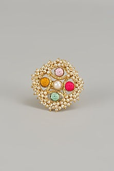 Gold Plated Multi-Colored Enameled & Pearl Choker Necklace