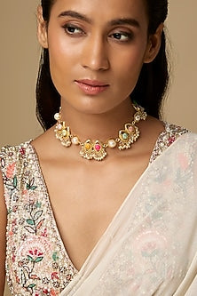 Gold Plated Saffron Enameling Necklace