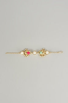 Gold Plated Mint Green & Ivory Enameled Bracelet