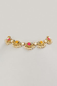 Gold Plated Multi-Colored Enameled & Pearl Choker Necklace