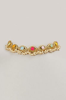 Gold Plated Multi-Colored Enameled & Pearl Choker Necklace