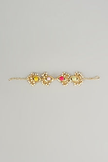 Gold Plated Multi-Colored Enameled & Pearl Bracelet