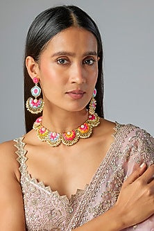 Gold Plated Multi-Colored Enameled Necklace Set