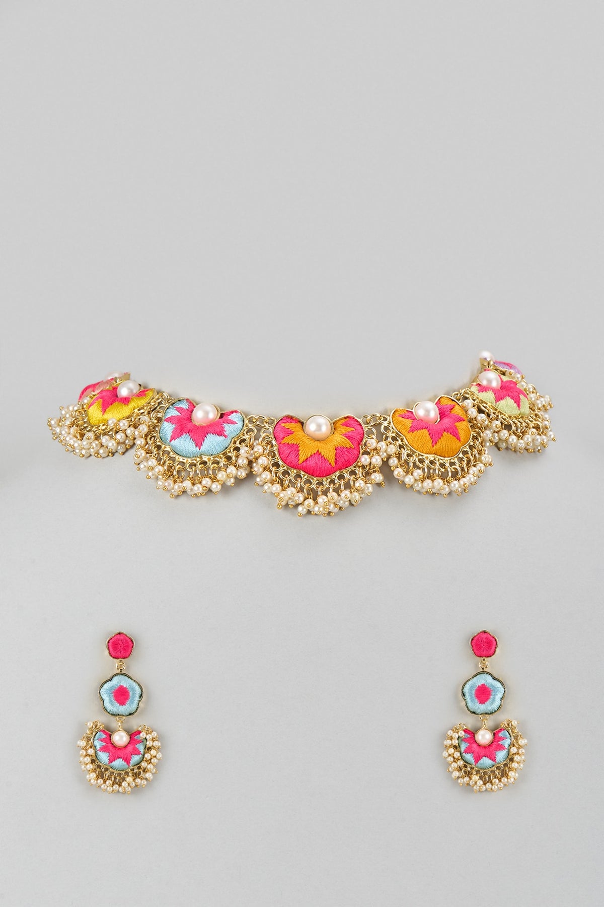 Gold Plated Multi-Colored Enameled Necklace Set