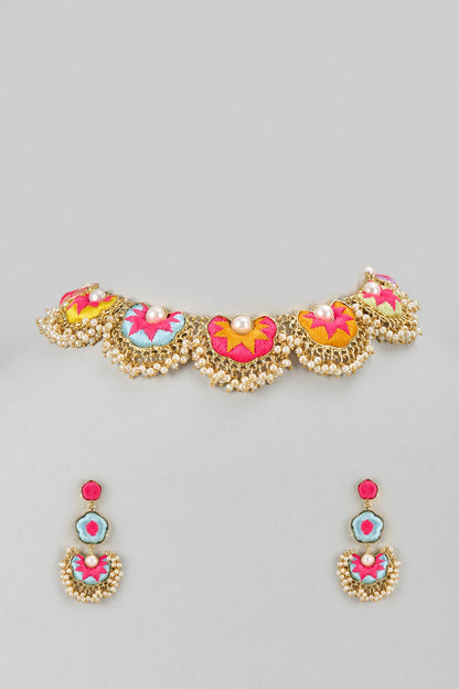 Gold Plated Multi-Colored Enameled Necklace Set
