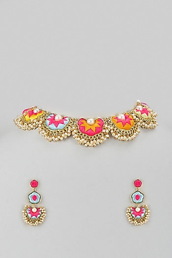 Gold Plated Multi-Colored Enameled Necklace Set