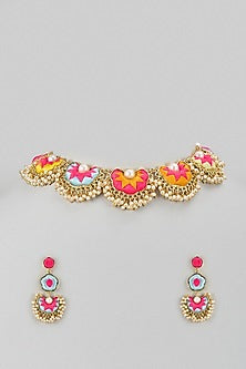 Gold Plated Multi-Colored Enameled Necklace Set