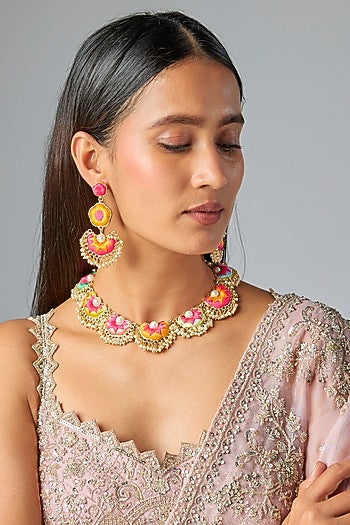 Gold Plated Multi-Colored Enameled Necklace Set