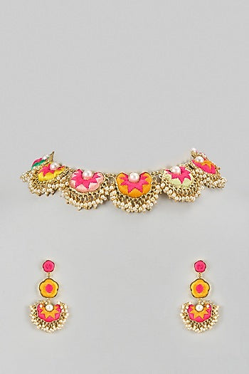 Gold Plated Multi-Colored Enameled Necklace Set