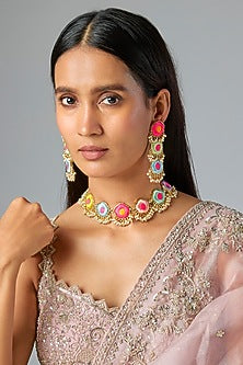 Gold Plated Multi-Colored Enameled Necklace Set
