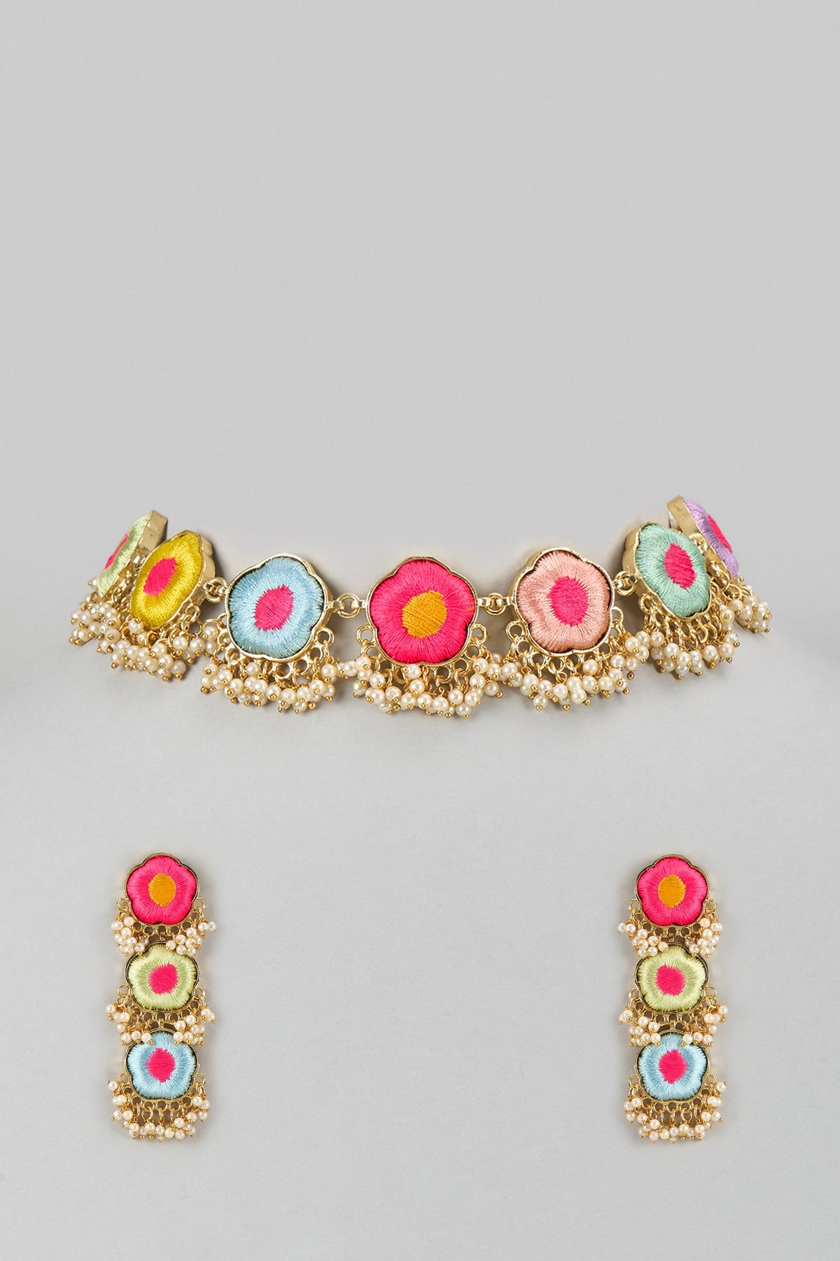 Gold Plated Multi-Colored Enameled Necklace Set