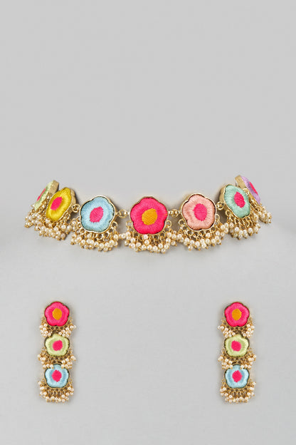 Gold Plated Multi-Colored Enameled Necklace Set