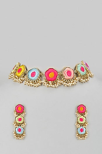 Gold Plated Multi-Colored Enameled Necklace Set