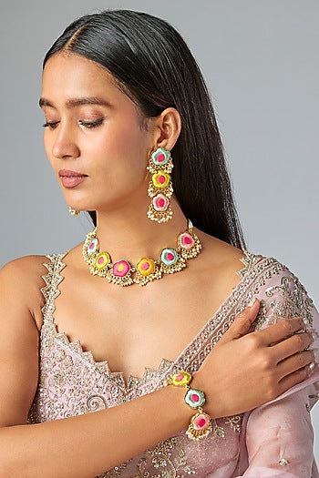 Gold Plated Multi-Colored Enameled Necklace Set