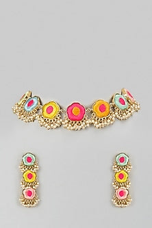 Gold Plated Multi-Colored Enameled Necklace Set