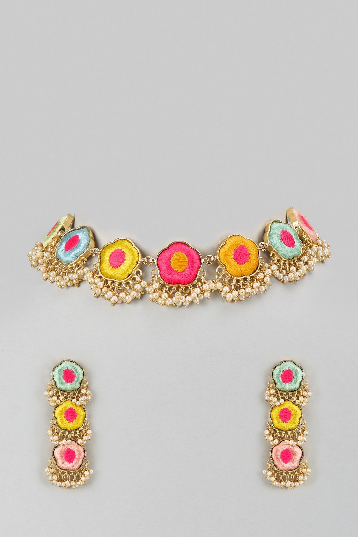 Gold Plated Multi-Colored Enameled Necklace Set