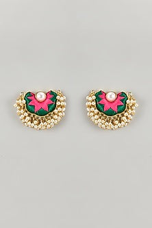 Gold Plated Multi-Colored Enameled Stud Earrings