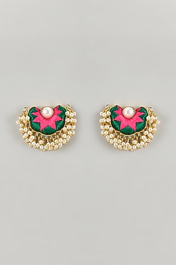 Gold Plated Multi-Colored Enameled Stud Earrings