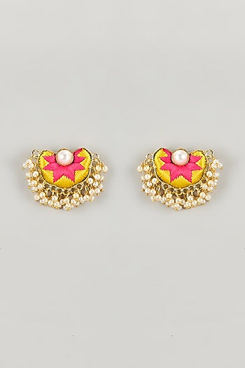 Gold Plated Multi-Colored Enameled Stud Earrings