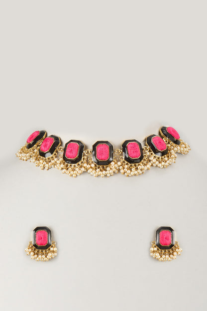 Gold Finish Multi-Colored Stone Necklace Set