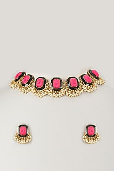 Gold Finish Multi-Colored Stone Necklace Set
