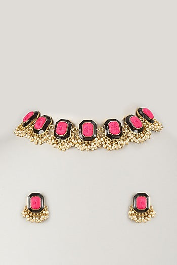 Gold Finish Multi-Colored Stone Necklace Set