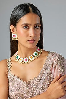 Gold Plated Multi-Colored Enameled Necklace Set