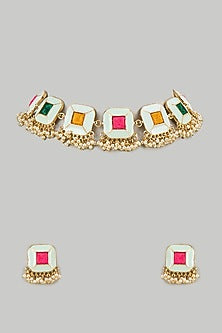 Gold Plated Multi-Colored Enameled Necklace Set