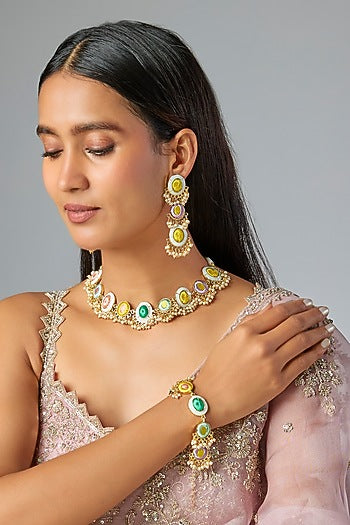 Gold Plated Multi-Colored Enameled Necklace Set
