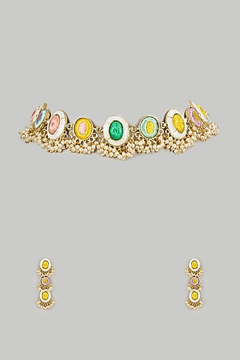 Gold Plated Multi-Colored Enameled Necklace Set
