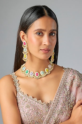 Gold Plated Multi-Colored Enameled Necklace Set